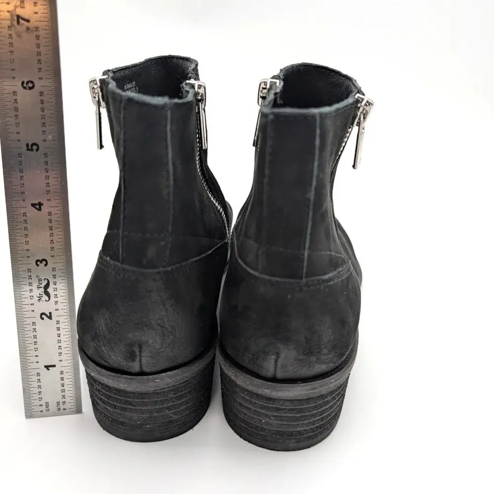 Lucky Brand Baelee Leather Ankle Boots Side Zip Women's Black Size US8.5M EU39.5